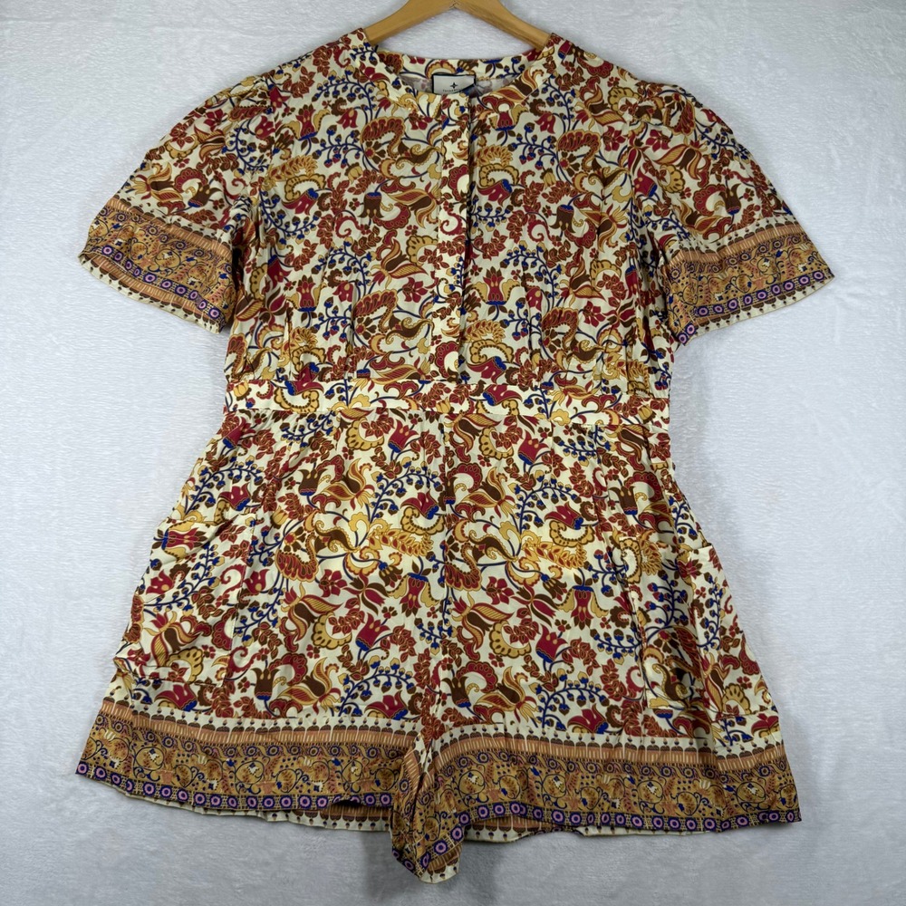 Tuckernuck XXL Floral Paisley Button Front Short Sleeve Romper Multicolor Pocket